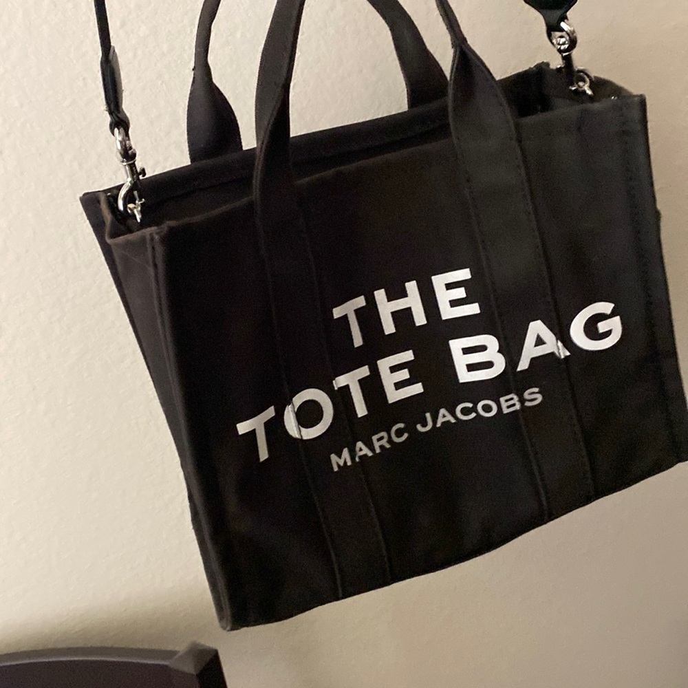 Marc Jacobs Black Canvas 'The Tote Bag' with White Logo